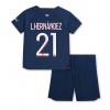 Camisa de Futebol Paris Saint-Germain Lucas Hernandez #21 Equipamento Principal Infantil 2023-24 Manga Curta (+ Calças curtas)